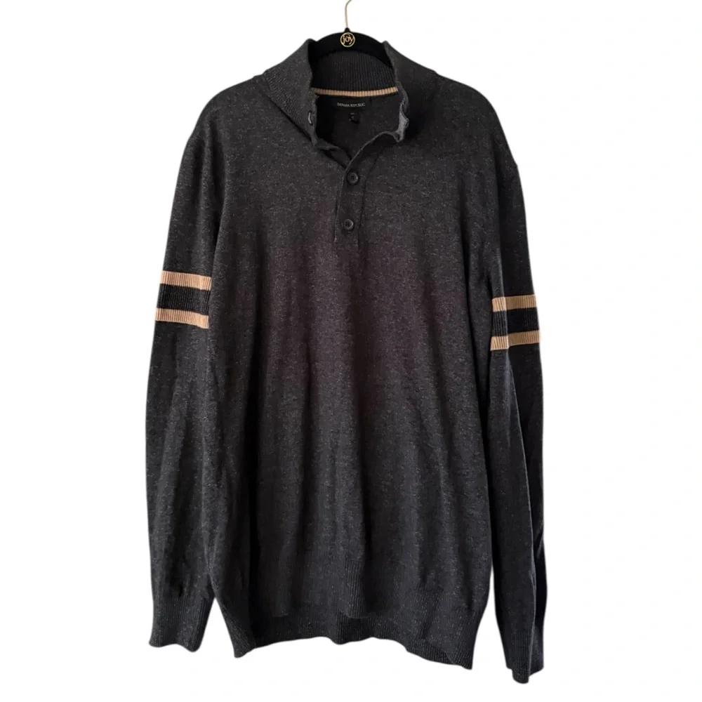 Banana Republic Men's Black Gray Marled Henley Cotton Sweater Size XL Tall